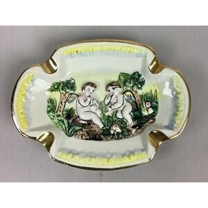 Vintage R Capodimonte Italy Cherub Ashtray With Gilded Accents